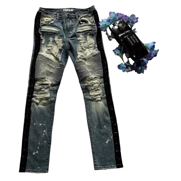 Preme NWOT Medium Stone Wash Distressed Skinny Jean Men 32 - Picture 2 of 10